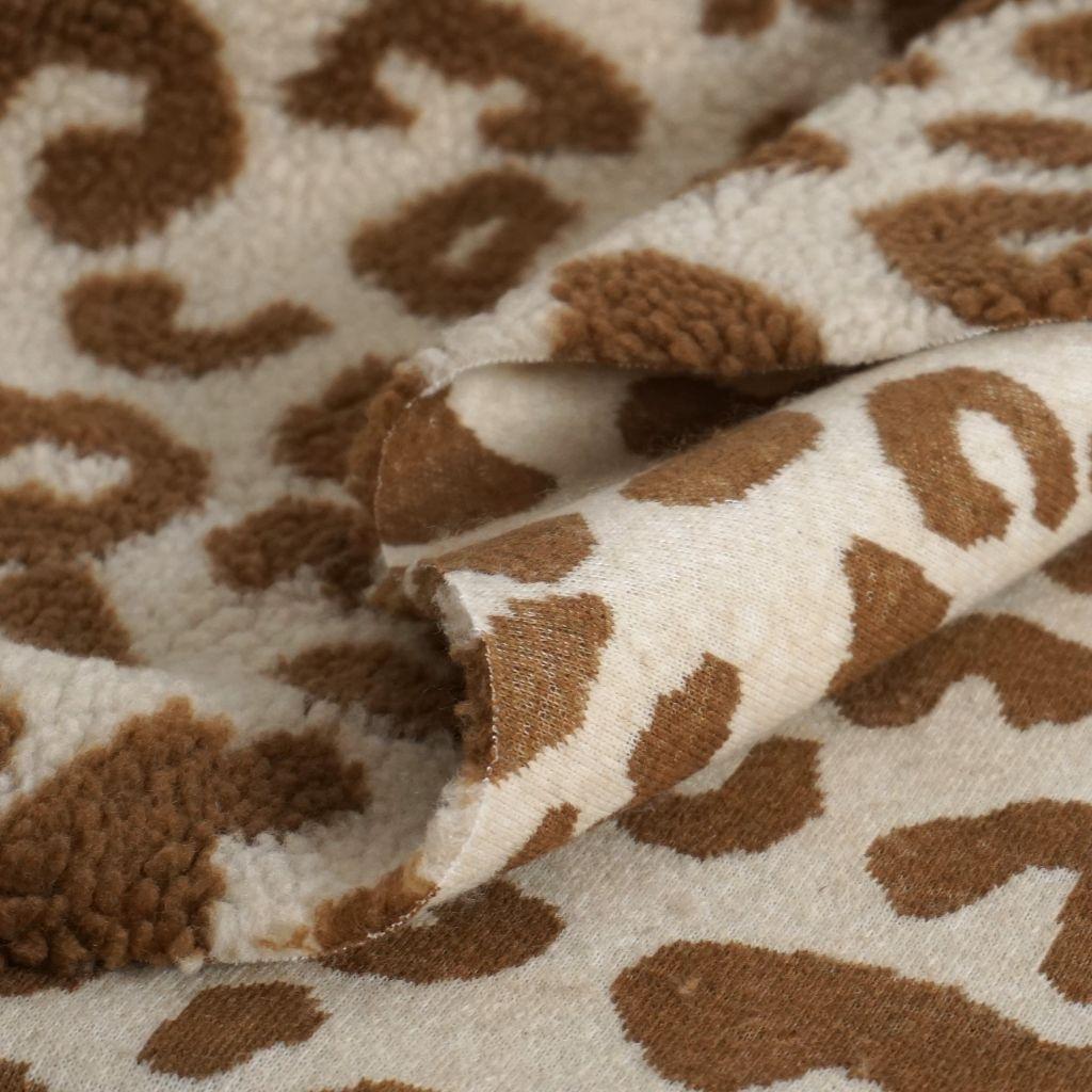 Teddyplüsch Leopardenmuster beige braun